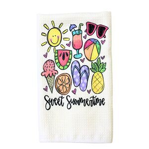 Sweet Summertime Favorite Things Microfiber Waffle Weave Kitchen Dish Towel